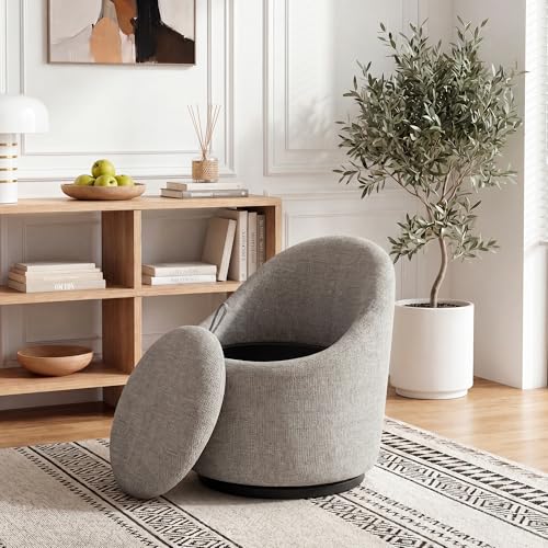 Barrel Swivel Accent Chair with Hidden Storage, 360° Rotating Lounge Chair, Upholstered Breathable Fabric, High Density Foam Seat, Modern Round Armchair for Living Room Bedroom,Light Grey
