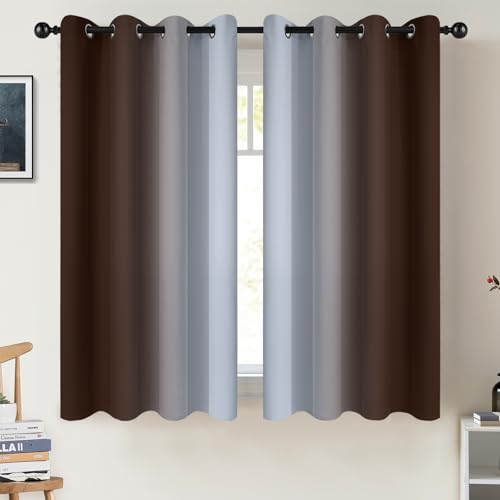 COSVIYA Curtains & Drapes Ombre Brown Curtains 54 inch Long 2 Panels Set, Grommet Room Darkening Light Blocking Insulated Thermal Gradient Window Panels for Bedroom/Living Room,52x54 inches