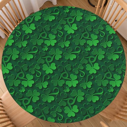 "St. Patrick's Day Round Fitted Tablecloth with Elastic Lucky Dark Green Shamrock St. Paddys Themed Holiday Rustic Decorative Washable Stretch Table Cover Party Picnic Home Kitchen for 40""-44"" Table"