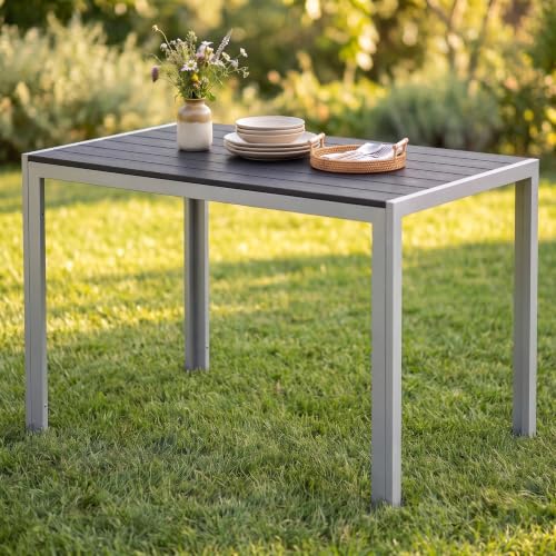 Clevich 110x70cm Rectangular Garden Table, WPC Top Aluminium Frame 4-6 Seat