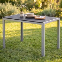 Clevich 110x70cm Rectangular Garden Table, WPC Top Aluminium Frame 4-6 Seat