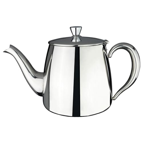 Caf?? Ol?? Premium 6-7 Mug Stainless Steel Teapot, 1360ml - Premium mirror-polished stainless steel teapot with stay-cool hollow handle and precision spout for controlled pouring.