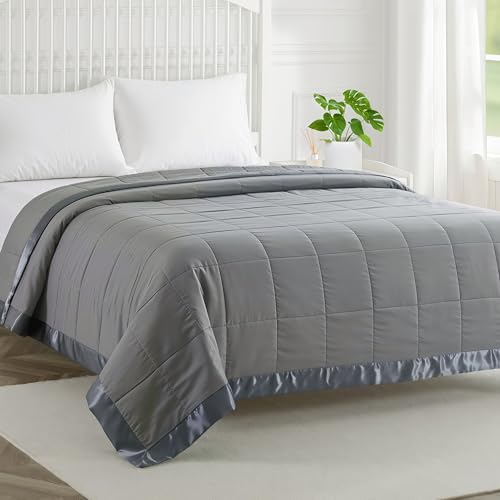 COMFLIVE Lightweight Microfiber Down Resistant Alternative Quilted Blanket with Satin Trim.Squared Fashion Designs, 3M Moisture Absorption and Removal Treatment (Charcoal, Full/Queen)???