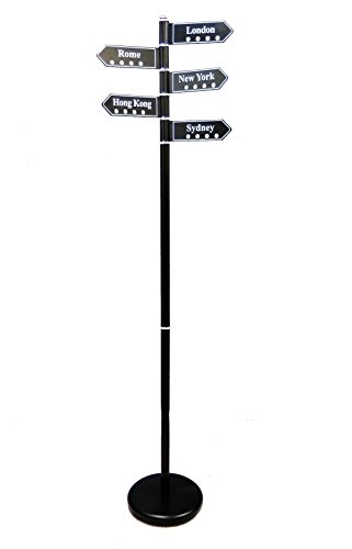 ASPECT Free Coat Rack Stand/Black Finish-with 5 Swivel Cities Hangers-BERLINE,Hong Kong,London,New York,Sydney