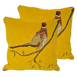 Paoletti Hunter Velvet Twin Pack Feather Filled Cushions, Mustard, 45 x 45cm