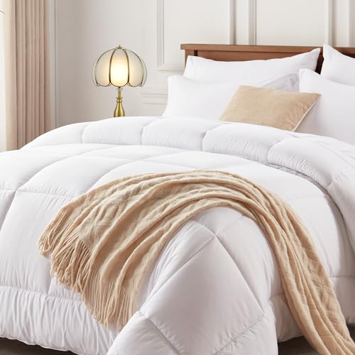 Newspin Full Bed in a Bag - 7 Pieces White Comforter Set, Lightweight All Season Ultra Soft Bedding Comforter Set with Comforter, Flat Sheet, Fitted Sheet, Pillowcases & Shams