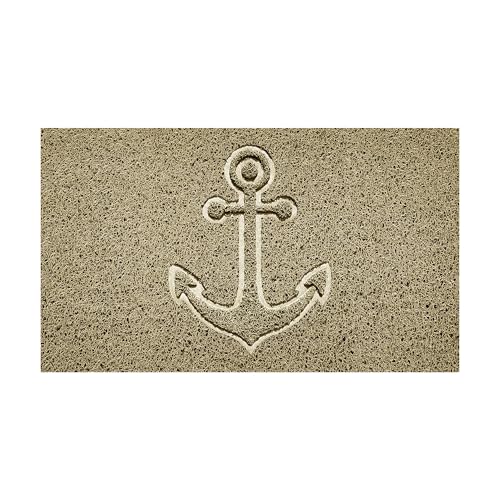 Nicoman Embossed Spaghetti Door Mat Dirt-Trapper Jet-Washable Doormat 70x43cm (Beige, ANCHOR Shape) - Use Indoor or Sheltered Outdoor