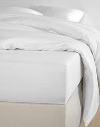 De Witte Lietaer OLIVIA Quality Satin Fitted Sheet - Cotton - 90 x 200 cm - H30 cm - White/White