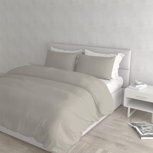 Elegant Microfibre Double Duvet Cover Set, Made in Italy – Duvet Cover Set – Duvet Cover 250 x 200 cm with Flap and Pillow Cases, Light Grey, Double