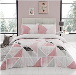 GC GAVENO CAVAILIA Luxury Triangle Duvet Covers Double Size, Polycotton Fabric Marble Bedding Set, Printed Quilt Covers, Pink