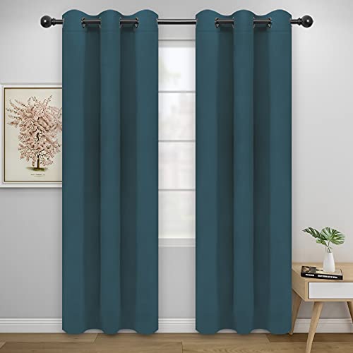 Easy-Going Blackout Curtains for Bedroom, Solid Thermal Insulated Grommet and Noise Reduction Window Drapes, Room Darkening Curtains for Living Room, 2 Panels(42x84 in, Bluestone)