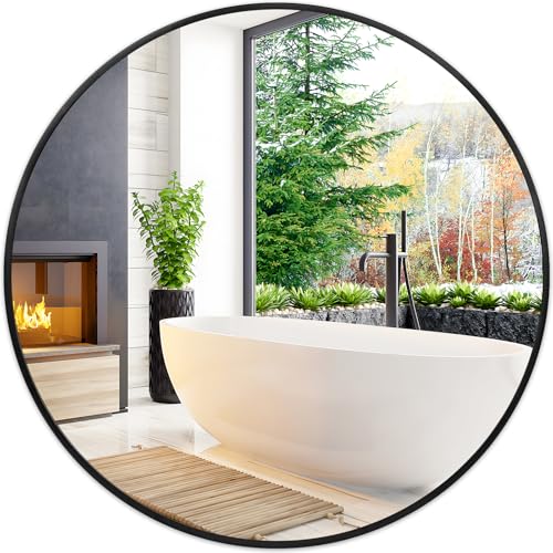 Fabuday Black Circle Mirror for Wall 22 inch - Round Mirror for Bathroom, Entryway, Living Room, Hallway, Bedroom Decor, Small Matte Frame Mirrors
