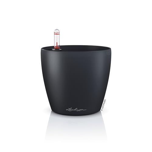 Lechuza Classico Color 14 Table Pot Slate Grey, Planter with Watering System, Water Level Indicator and Plant Insert, Matte Surface, Diameter 15 x 13.5 cm, 16695