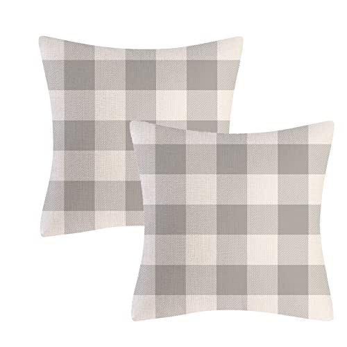 AHAHM Grey and White Buffalo Check Plaid Throw Pillow Covers Farmhouse Decorative Throw Pillow Case Indoor Outdoor Cushion Cover Pillowcase for Sofa 18 x 18 Inch Set of 2