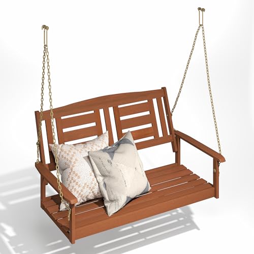 Furinno TIOMAN Porch Swing, Outdoor Hanging Wooden Swing with Chain, Light Wood