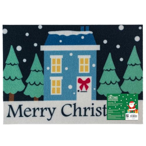 JVL Festive Machine Washable Entrance Doormat, 40x57cm, Merry Christmas Home