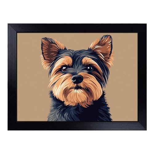 Lap Tray with Bean Bag Cushion, Yorkshire Terrier View Dog - Handmade in the UK, Raised Wooden Edge, Padded Cushion, Heat-Resistant Wipe-Clean Surface, for Meals, Laptops and Crafts