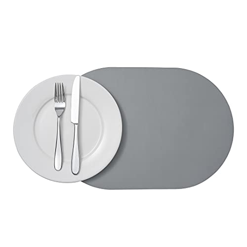 "Oval Gray Vinyl Placemat - Embossed - 16"" x 12"" - 6 Count Box - Restaurantware"