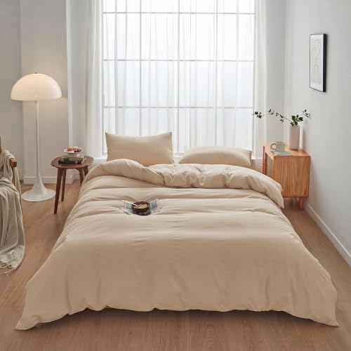 FACE TWO FACE Bedding Duvet Cover Set100% Washed Cotton Duvet Cover Linen Like Textured Breathable Durable Soft Comfy (California King, Tannish Linen Grey)