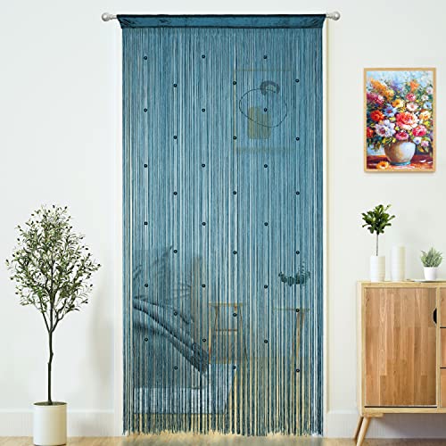 YaoYue Beaded Curtain Door String Curtains for Doorway Tassels Beads Hanging Fringe Hippie Room Divider Window Hallway Entrance Wall Closet Bedroom Privacy Decor (Teal Blue, 100??280cm)