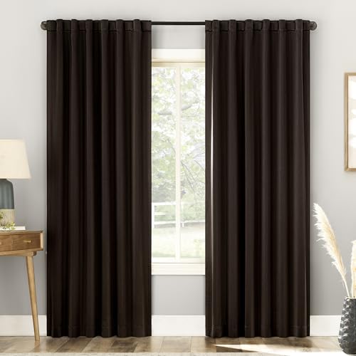 "Sun Zero Belize 2-Pack Magnetic Closure Pleated Look Theater Grade 100% Blackout Back Tab Curtain Panel Pair, 52"" x 84"", Chocolate Brown"