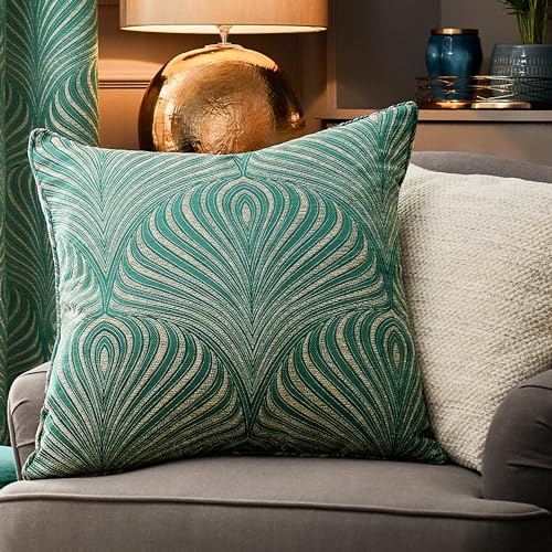 Paoletti Gatsby Jacquard Piped Cushion Cover, 55 x 55 cm, Emerald