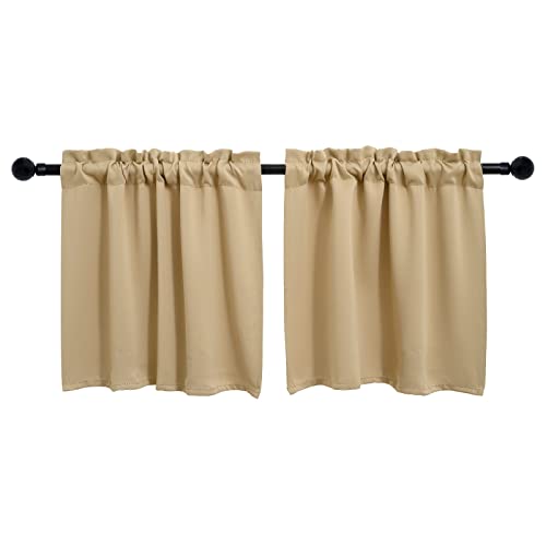 "Pickluc Beige Cafe Curtain (Half Window Curtain) 30 Inches Length, Rod Pocket Small Kitchen Curtain, Short Blackout Curtain for Small Window, 30"" Wide and 30"" Long, 2 Panels"