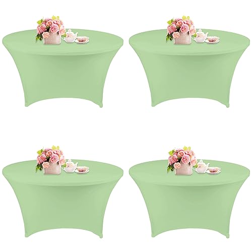 4 Pack 6FT Round Spandex Tablecloth 72 Inch Stretchable Table Cover Washable and Wrinkle Resistant Table Cloth, Fitted Round Table for Wedding, Banquet, Birthday, Party, Restaurant (Sage Green)