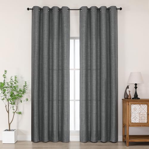 Chyhomenyc Dark Grey Curtains 96 Inch Length 2 Panels, Light Filtering Faux Linen Textured Soft Airy Curtains for Living Room, Thick Farmhouse Grommet Bedroom Drapes, 50Wx96L Inch, 2PCS