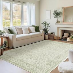 BILEEHOME Sage Green Rug for Nursery Baby Girl,Boho Floral Washable Soft Faux Wool Cottagecore Area Rugs for Living Room Bedroom,5 x7,Light Green