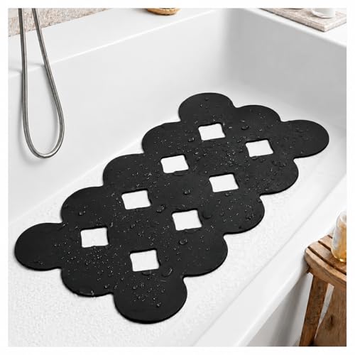 Webos Patented Non Slip Bathtub Mat Shower Mat Bath Mat Tub Mats with Strong Suction Cups Soft Natural Rubber Bath Mat for Inside The tub (Circle-Black, 28x16 inch)