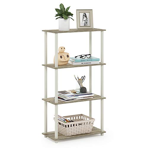 Furinno TURN-N-TUBE Storage Shelves, 4-Tier Toolless Book Shelf, Corner Shelf, Toolless Open Shelves, for Organization and Storage, Living Room, Garage, Home Office, Sonoma Oak
