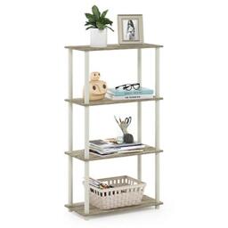 Furinno TURN-N-TUBE Storage Shelves, 4-Tier Toolless Book Shelf, Corner Shelf, Toolless Open Shelves, for Organization and Storage, Living Room, Garage, Home Office, Sonoma Oak