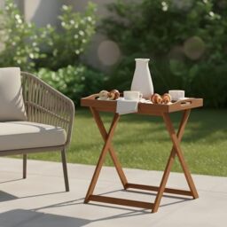 Furinno TIOMAN Patio Table, Outdoor Side Table, Tray Table, Coffee Table, for Patio, Garden, Porch, Light Wood