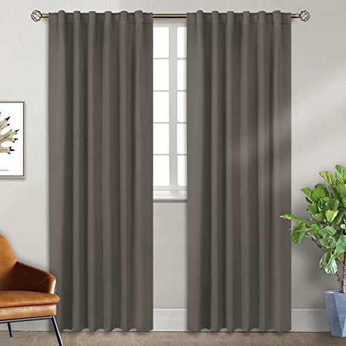 BGment Rod Pocket and Back Tab Blackout Curtains for Bedroom - Thermal Insulated Room Darkening Curtains for Living Room, 2 Window Curtain Panels (52 x 84 Inch, Grey)