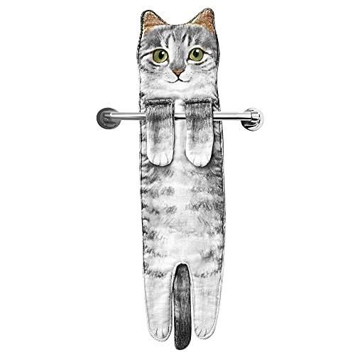 Funny Hand Towels for Bathroom Kitchen Decor - Cute Cat Hanging Hand Towel Kitchen Gadgets - Unique Housewarming Birthday Christmas Cat Lover Gift Ideas for Women Mom Lady Adults