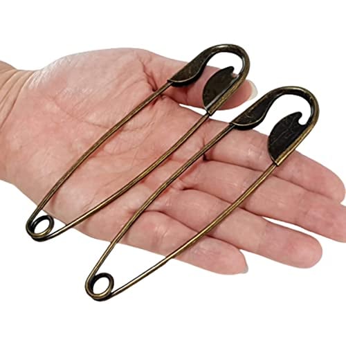 Littledream Set of 2 Safety Pins 5 inch Stainless Steel Large Size Brass Color for Jumbo Blanket Giant Safety Pins Heavy Duty Sewing, Quilting Craft Diaper Laundry Bag Clothes Fabric Upholstery