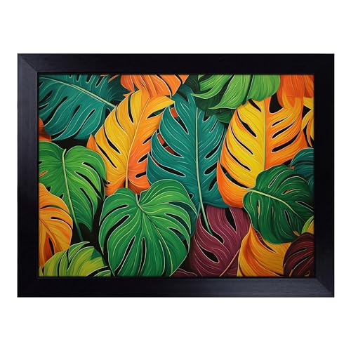 Lap Tray with Bean Bag Cushion, Tropical Leaf Op Art - Handmade in the UK, Raised Wooden Edge, Padded Cushion, Heat-Resistant Wipe-Clean Surface, for Meals, Laptops and Crafts