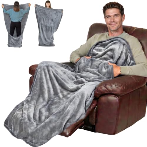 "EzrAllora Lightweight Foot Pocket Blanket with Marsupial Pocket – 67""x40"" - Premium Fleece Throw for Cozy TV Nights – Gift for Women - Gifts for Grandpa and Dad – Lap Blanket & Lounge Companion"