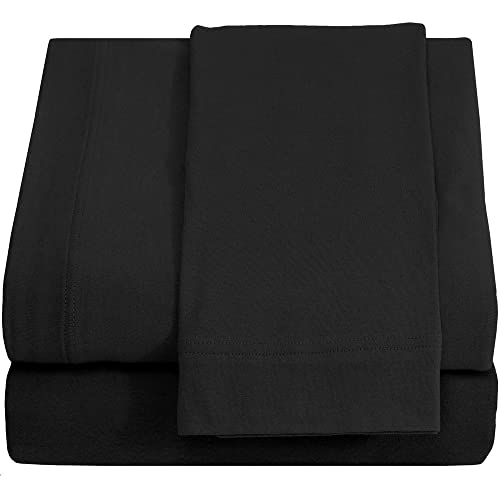 Twin XL Sheet Set - Knit Jersey 100% Cotton Breathable & Cooling Sheets - Dorm Room, Hospital & Split King Bed Sheets - Comfy Sheets - Deep Pockets - Black Bed Sheets - Twin XL Sheets
