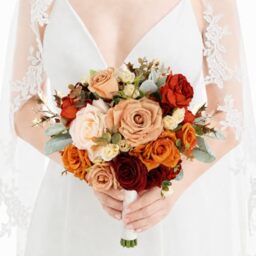 Rinlong Rustic Burnt Orange Wedding Bouquet for Bride Bridal Bridesmaid Bridal Bouquet Proposal Prom Artificial Flowers Bouquet Wedding