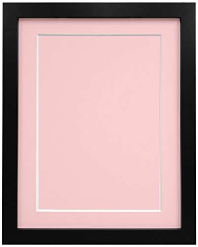 "FRAMES BY POST 25mm wide H7 Black Picture Photo Frame with Pink Mount and Backing Board 24""x18"" for Pic Size 18""x12"" (Plastic Glass)"