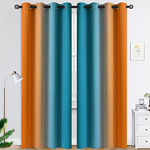 COSVIYA Grommet Ombre Room Darkening Curtains 96 inches Long for Living Room, Polyester Light Blocking Orange and Blue Gradient Window Drapes/Curtains for Kids/Girls Bedroom, 2 Panels, 52x96 inches