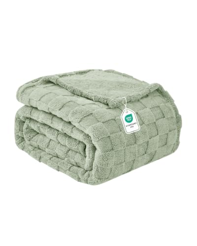 Good Nite Fluffy Fleece Throw Blanket, 150x200 cm, Sage Green - Soft Fluffy Fleece Bed Blanket for Cosy Evenings, Relaxing on the Sofa, Extra Bed Comfort, Office, Travel and Everyday Use