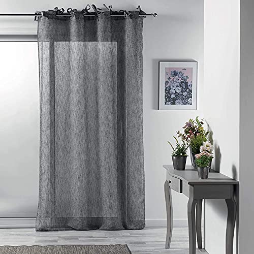 Douceur d'Interieur 140 x 240 cm Woven Voile Tab Top Curtain, Charcoal
