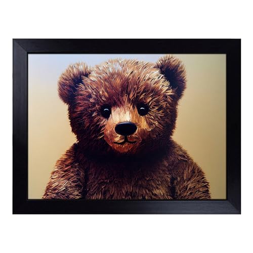 Lap Tray with Bean Bag Cushion, Enigmatic Teddy Bear - Handmade in the UK, Raised Wooden Edge, Padded Cushion, Heat-Resistant Wipe-Clean Surface, for Meals, Laptops and Crafts