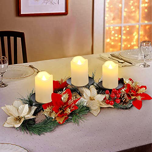 FORUP Christmas Tabletop Centerpiece, Christmas Candle Holders, Christmas Tabletop Poinsettia Centerpiece with 3 Flameless Candle, Holiday Candelabrum for Home Party Christmas Table Mantel Decorations