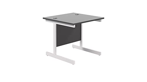 Office Hippo Heavy Duty Rectangular Cantilever Desk, Home Office Table + Integrated Cable Ports, PC Desk For Office or Home, 5 Yr Wty - White Frame/Black Top, 80cm x 80cm