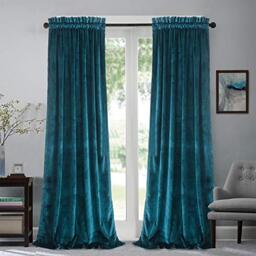 Roslynwood Velvet Curtain Panels Peacock Blue Block Light Window Super Soft Luxury Drapes for Bedroom Thermal Insulated Rod Pocket Curtain for Living Room/52Wx63L Peacock Blue, 2 Panels