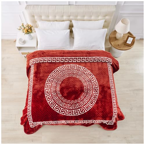 GC GAVENO CAVAILIA Fleece Throw Blanket - Soft Fluffy Polyester Blanket For Bed, Sofa, and Couch Double (150x200 Cm) - Easycare, Anti Allergic Throw - Stylish Greek Blankets for Adults - Red